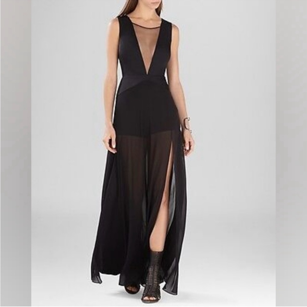 BCBGMaxAzria Deep V-neck Chiffon Skirt Romper maxi dress.